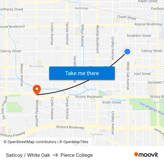 Saticoy / White Oak to Pierce College map