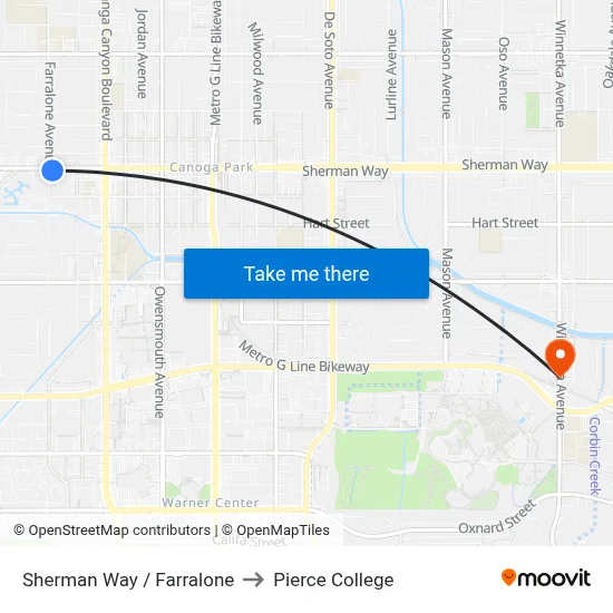 Sherman Way / Farralone to Pierce College map