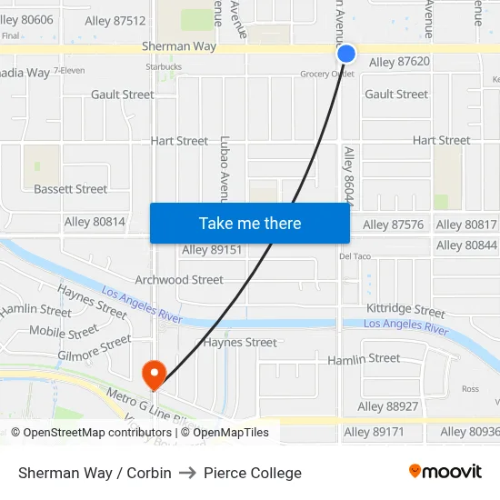 Sherman Way / Corbin to Pierce College map