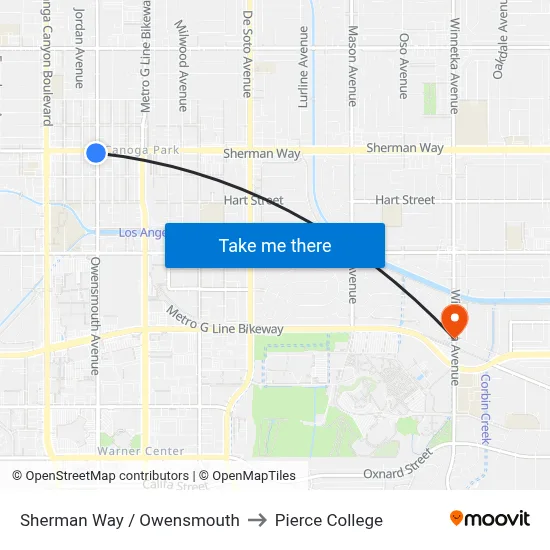 Sherman Way / Owensmouth to Pierce College map