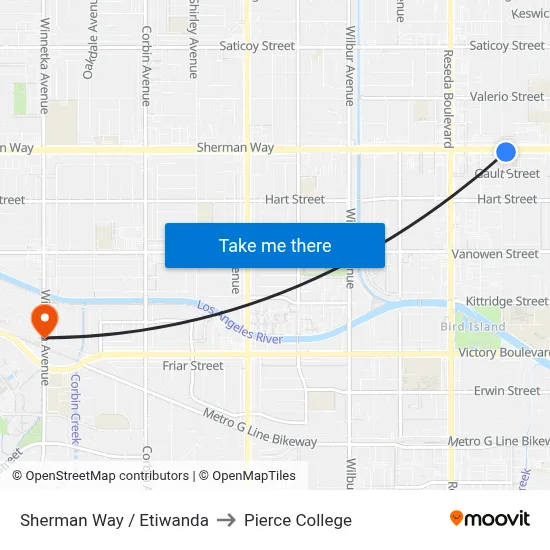 Sherman Way / Etiwanda to Pierce College map