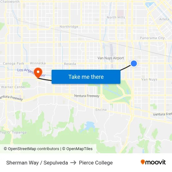 Sherman Way / Sepulveda to Pierce College map