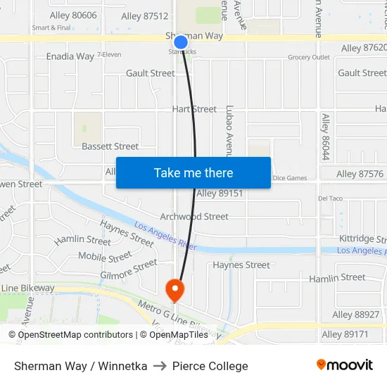 Sherman Way / Winnetka to Pierce College map