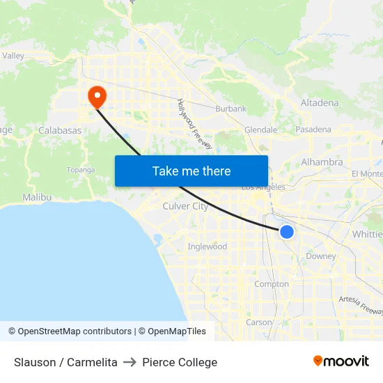 Slauson / Carmelita to Pierce College map