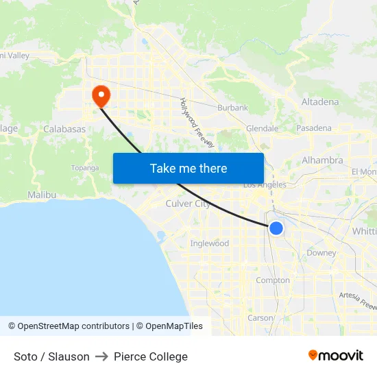 Soto / Slauson to Pierce College map
