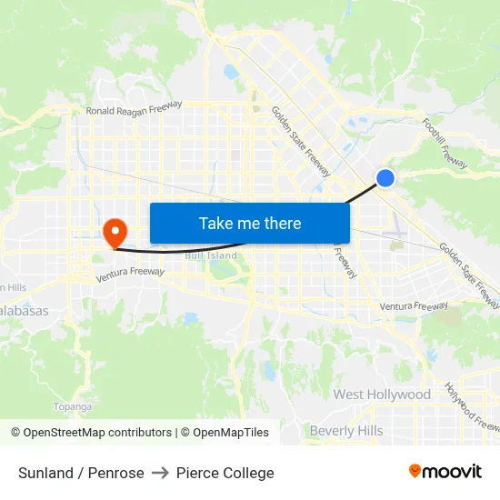 Sunland / Penrose to Pierce College map
