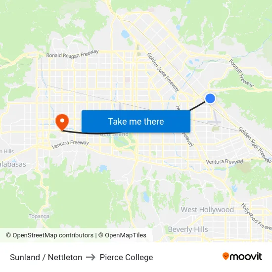 Sunland / Nettleton to Pierce College map