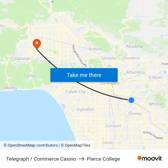 Telegraph / Commerce Casino to Pierce College map