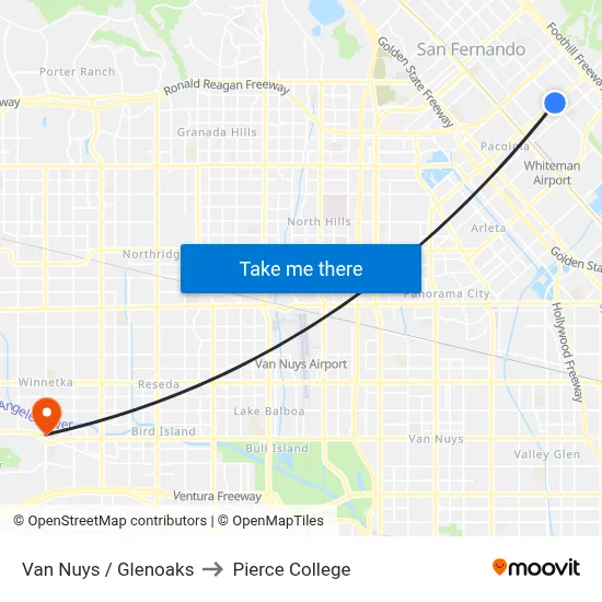 Van Nuys / Glenoaks to Pierce College map