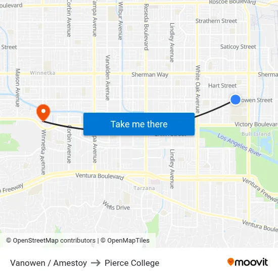 Vanowen / Amestoy to Pierce College map