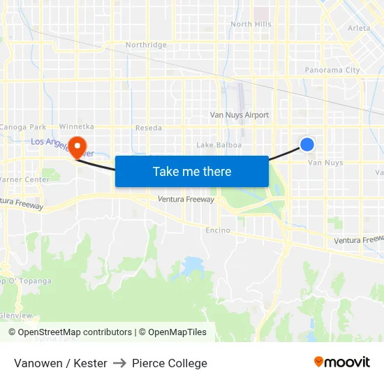 Vanowen / Kester to Pierce College map