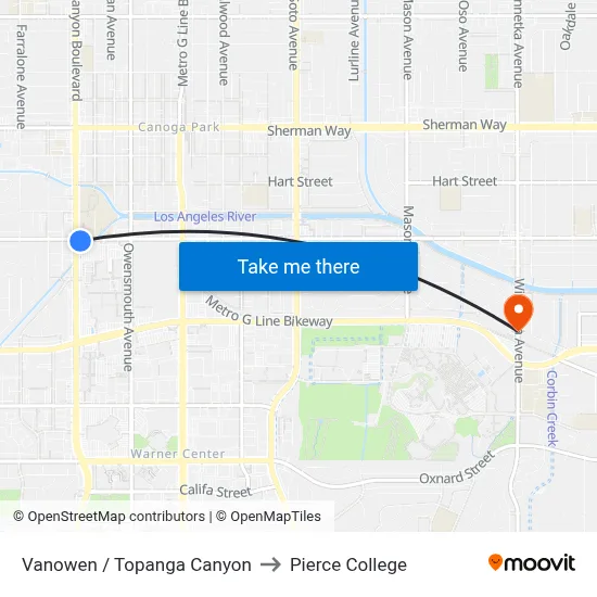 Vanowen / Topanga Canyon to Pierce College map