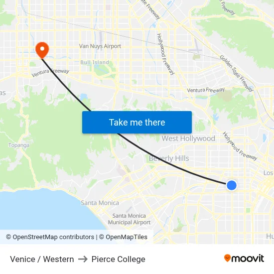 Venice / Western to Pierce College map