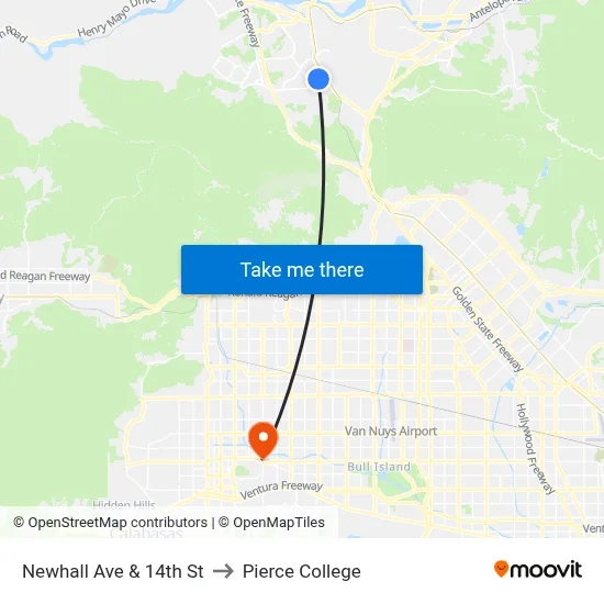Newhall Ave & 14th St to Pierce College map