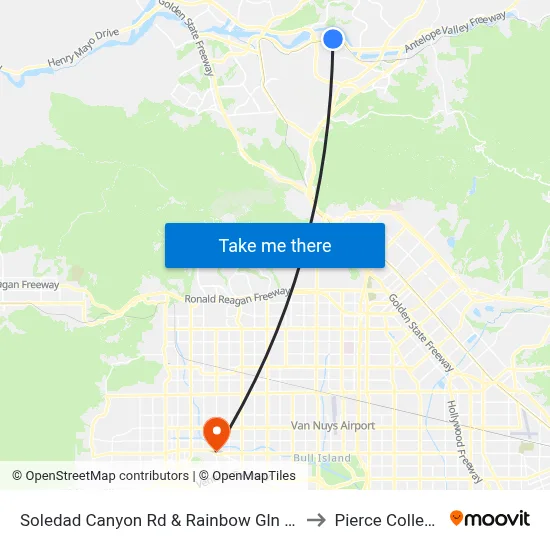 Soledad Canyon Rd & Rainbow Gln Dr to Pierce College map