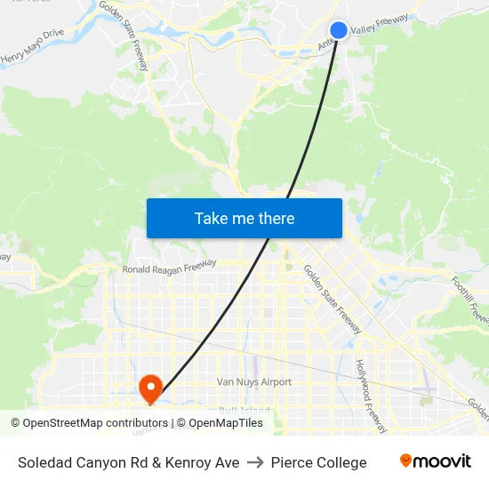 Soledad Canyon Rd & Kenroy Ave to Pierce College map