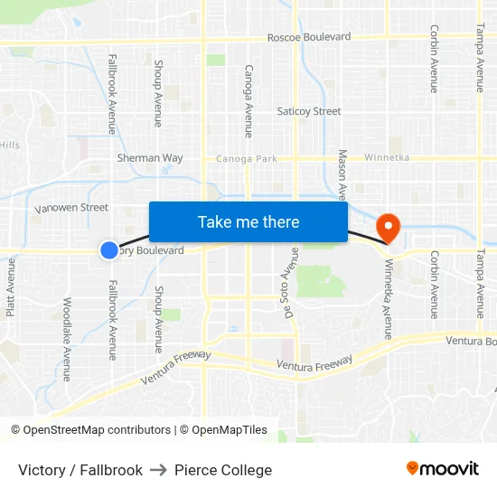 Victory / Fallbrook to Pierce College map