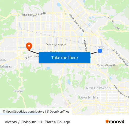 Victory / Clybourn to Pierce College map