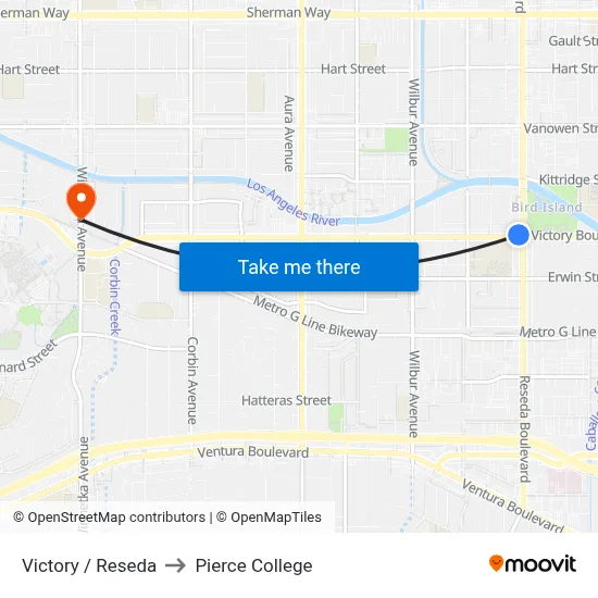 Victory / Reseda to Pierce College map