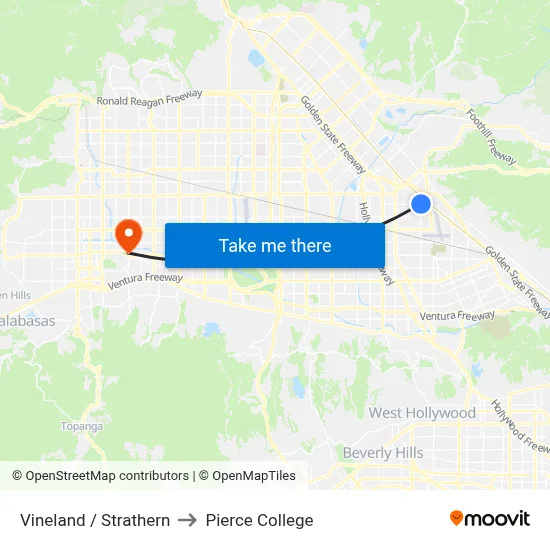 Vineland / Strathern to Pierce College map