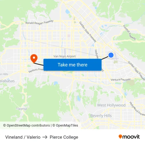 Vineland / Valerio to Pierce College map
