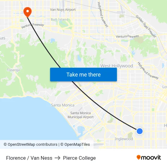 Florence / Van Ness to Pierce College map
