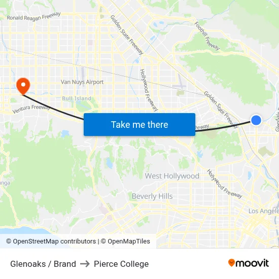 Glenoaks / Brand to Pierce College map