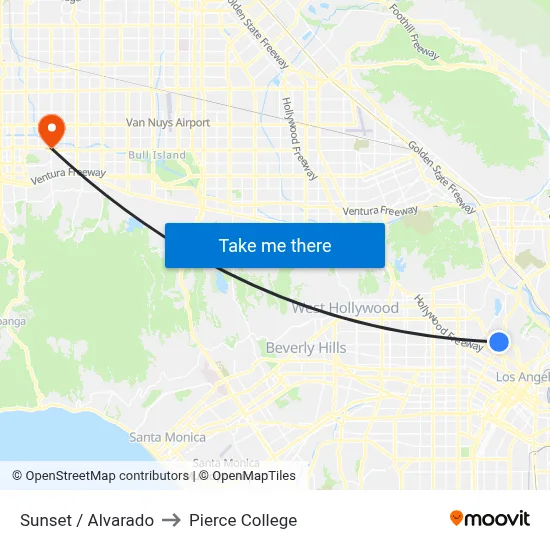 Sunset / Alvarado to Pierce College map
