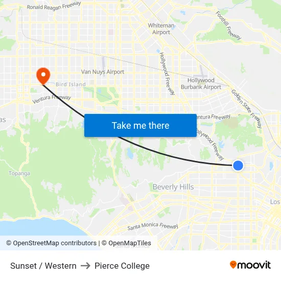 Sunset / Western to Pierce College map