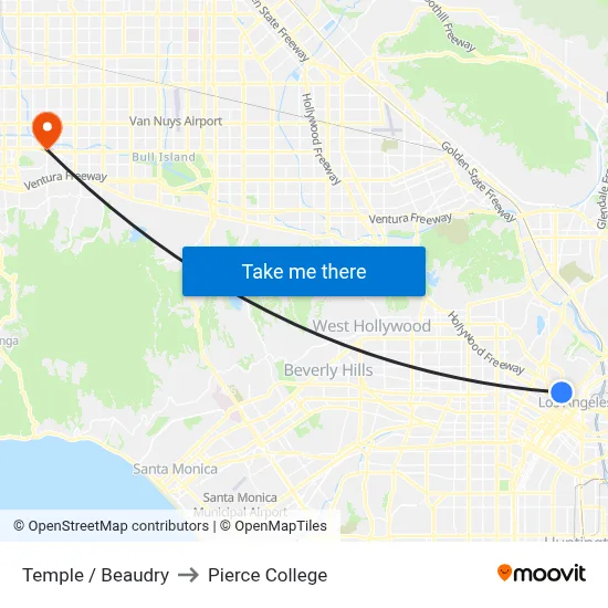 Temple / Beaudry to Pierce College map