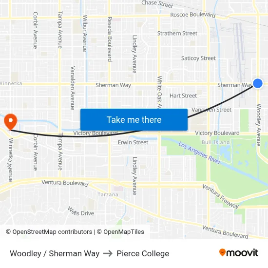 Woodley / Sherman Way to Pierce College map