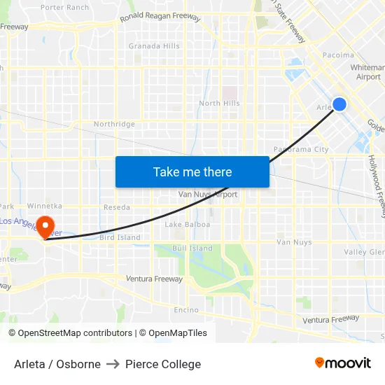 Arleta / Osborne to Pierce College map
