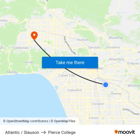 Atlantic / Slauson to Pierce College map