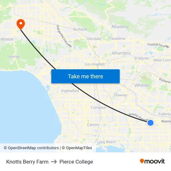 Knotts Berry Farm to Pierce College map