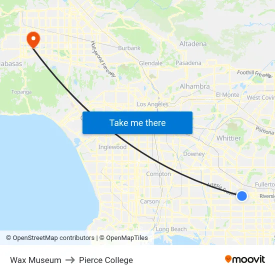 Wax Museum to Pierce College map