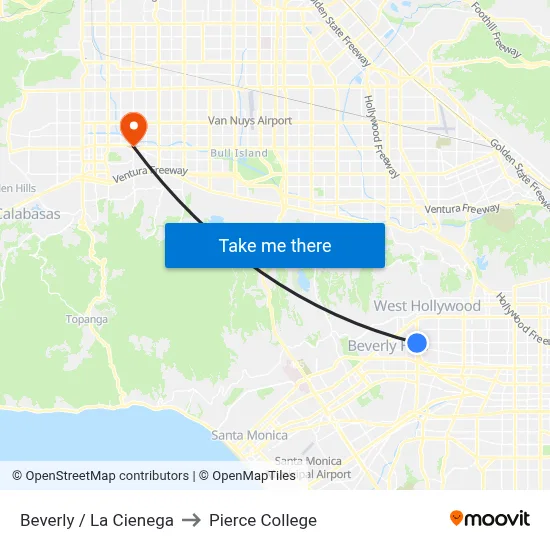 Beverly / La Cienega to Pierce College map