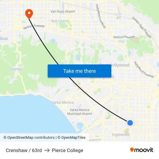 Crenshaw / 63rd to Pierce College map