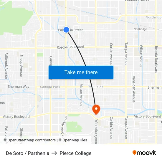 De Soto / Parthenia to Pierce College map