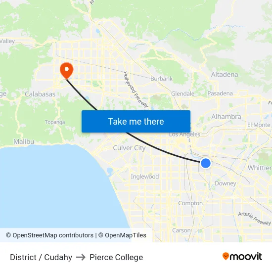 District / Cudahy to Pierce College map