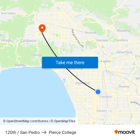 120th / San Pedro to Pierce College map