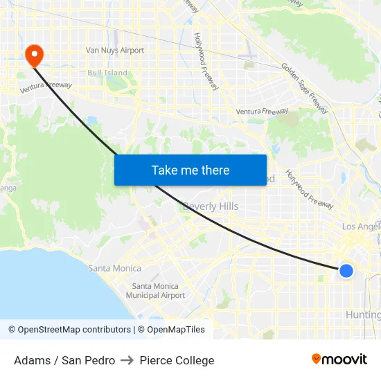 Adams / San Pedro to Pierce College map