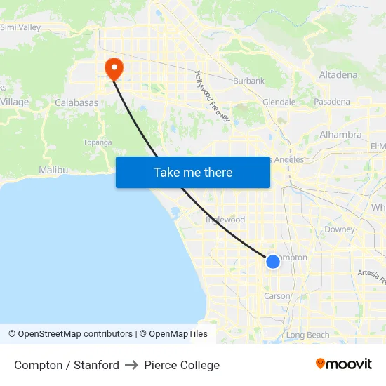 Compton / Stanford to Pierce College map