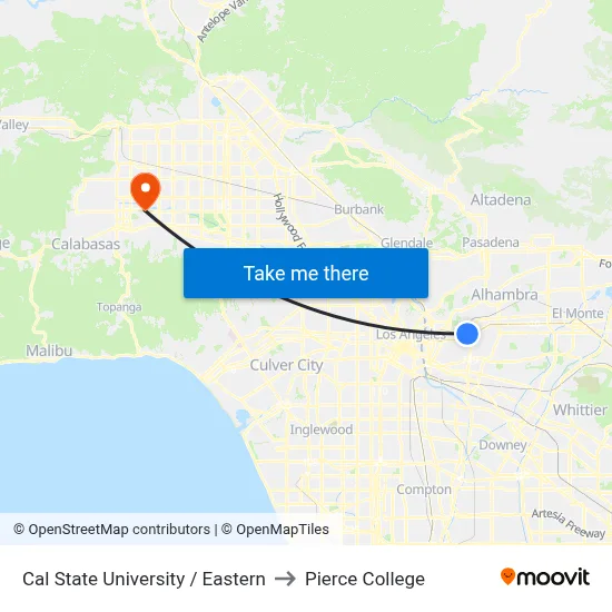 Cal State University / Eastern to Pierce College map
