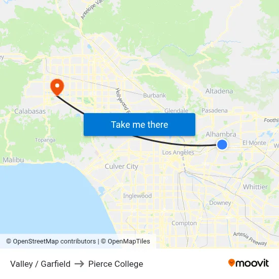 Valley / Garfield to Pierce College map