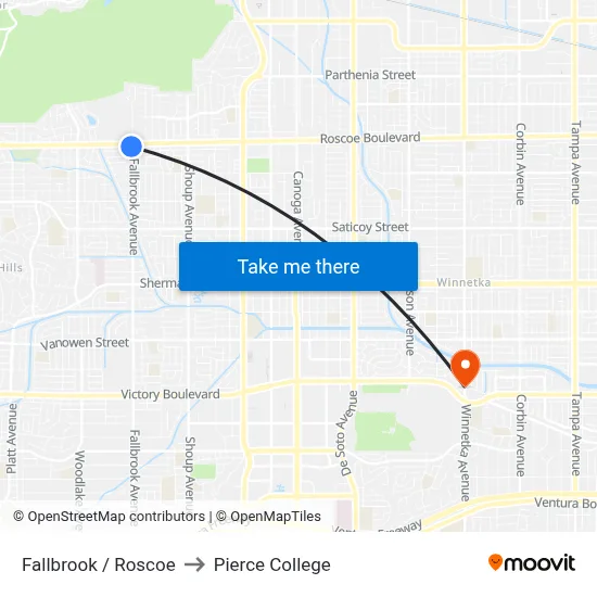 Fallbrook / Roscoe to Pierce College map