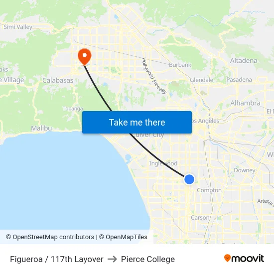 Figueroa / 117th Layover to Pierce College map