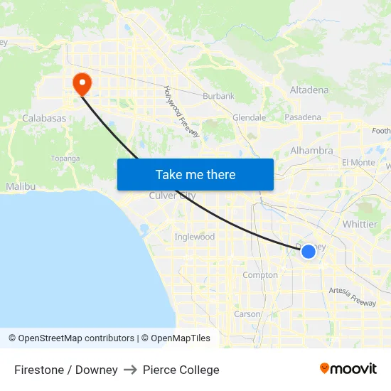Firestone / Downey to Pierce College map