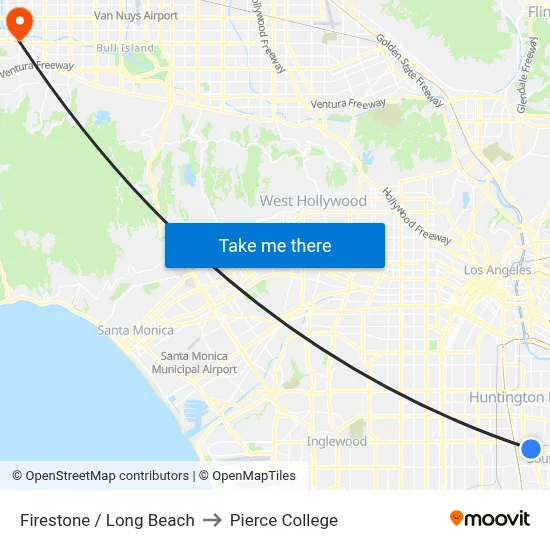 Firestone / Long Beach to Pierce College map