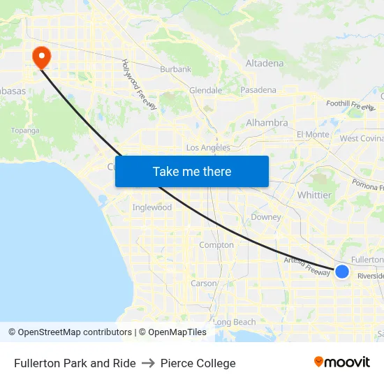 Fullerton Park and Ride to Pierce College map