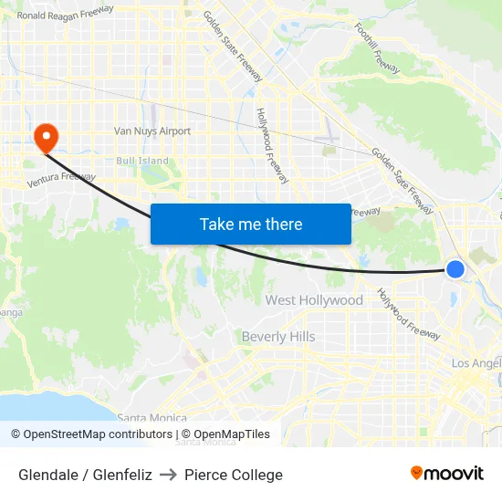 Glendale / Glenfeliz to Pierce College map